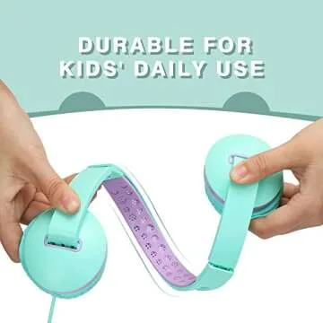 Unipows Kids Headphones for School - Girls Boys Teens Lightweight Foldable Wired Headset with Microphone, Volume Control, Stereo Bass for Cell Phone, Tablet, PC, Laptop (Mint Green and Purple)