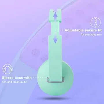 Unipows Kids Headphones for School - Girls Boys Teens Lightweight Foldable Wired Headset with Microphone, Volume Control, Stereo Bass for Cell Phone, Tablet, PC, Laptop (Mint Green and Purple)
