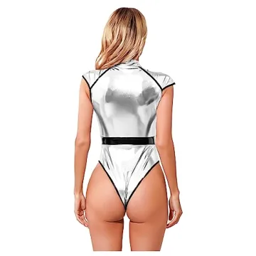 Dazzling XUNZOO Silver High-Cut Halloween Bodysuit