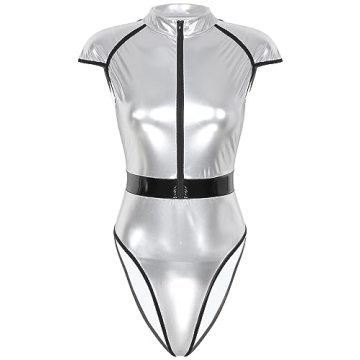 Dazzling XUNZOO Silver High-Cut Halloween Bodysuit