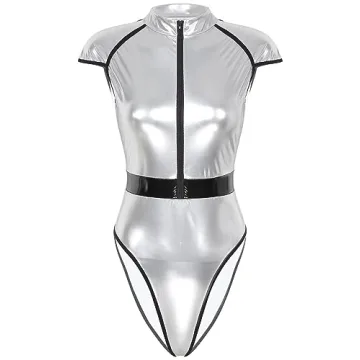 Dazzling XUNZOO Silver High-Cut Halloween Bodysuit