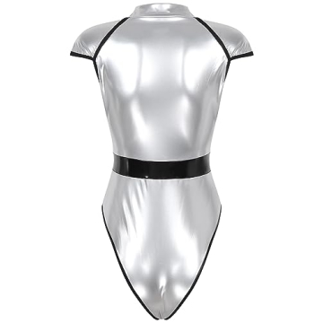 Dazzling XUNZOO Silver High-Cut Halloween Bodysuit