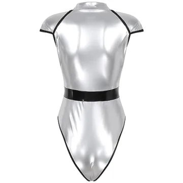Dazzling XUNZOO Silver High-Cut Halloween Bodysuit
