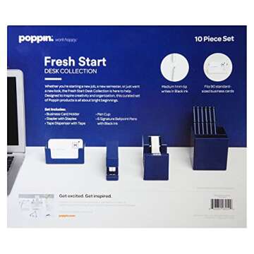 Poppin 10 Piece Set Fresh Start Desk Collection (Navy)