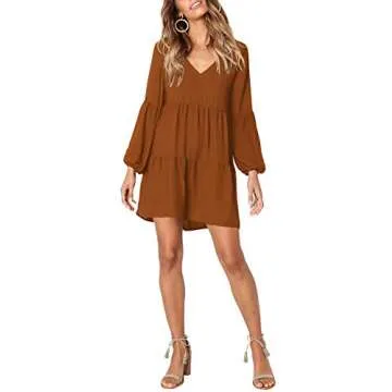 FOWSMON Women Casual V Neck Tunic Dress for Summer