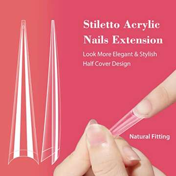 Lionvison 4XL Stiletto Nail Tips for Acrylic Nails Professional, 300PCS Clear Nail Tips Half Cover Extra Long Nail Tips French Artificial False Nails for Nail Salon Home DIY, 12 Sizes Fake Nail Tips
