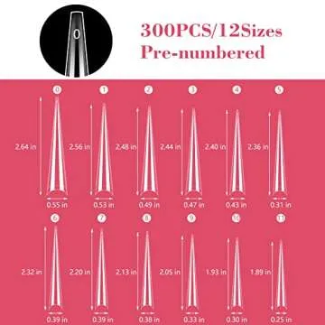 Lionvison 4XL Stiletto Nail Tips for Acrylic Nails Professional, 300PCS Clear Nail Tips Half Cover Extra Long Nail Tips French Artificial False Nails for Nail Salon Home DIY, 12 Sizes Fake Nail Tips