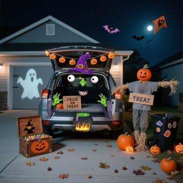 Halloween Trunk or Treat Car Decoration Kit with Witch Monster Face Stickers
