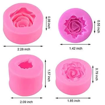 MEMOVAN 3D Flower Silicone Soap Mold 4pcs 3D Rose Flower Silicone Fondant Mold Bloom Rose Shape Resi...