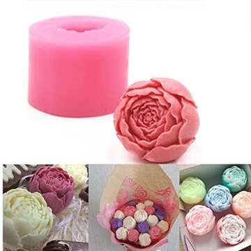 MEMOVAN 3D Flower Silicone Soap Mold 4pcs 3D Rose Flower Silicone Fondant Mold Bloom Rose Shape Resin Candle Mold for Cake Decoration Chocolate Handmade Soap Candy Making Clay Lotion Bar Wax DIY Craft