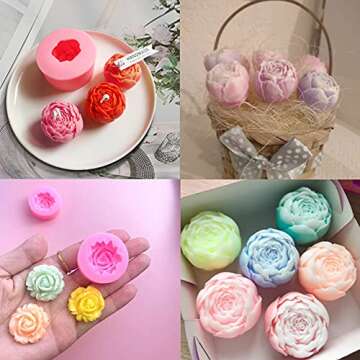 MEMOVAN 3D Flower Silicone Soap Mold 4pcs 3D Rose Flower Silicone Fondant Mold Bloom Rose Shape Resin Candle Mold for Cake Decoration Chocolate Handmade Soap Candy Making Clay Lotion Bar Wax DIY Craft