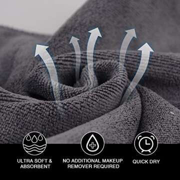 SINLAND Brushed Microfiber Facial Cloths Fast Drying Washcloth 12inch x 12inch Absorbent Face Wash Cloth Soft Makeup Remover Cloths