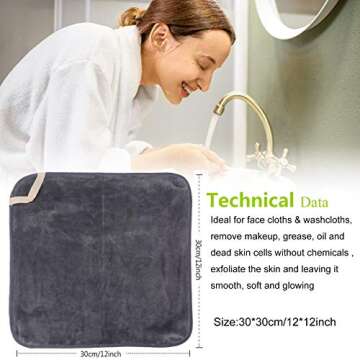 SINLAND Brushed Microfiber Facial Cloths Fast Drying Washcloth 12inch x 12inch Absorbent Face Wash Cloth Soft Makeup Remover Cloths