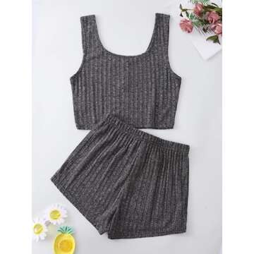 SOLY HUX Women's Button Front Ribbed Knit Tank Top and Shorts Pajama Set Sleepwear Lounge Sets Dark ...