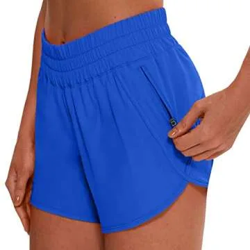 MCEDAR 4" Low Rise Athletic Track Shorts for Women with Liner Quick Dry Running Gym Shorts Zipper Pocket Workout Flowy 036SDK-Royal Blue/Axs