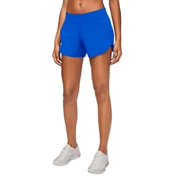 MCEDAR 4" Low Rise Athletic Track Shorts for Women with Liner Quick Dry Running Gym Shorts Zipper Pocket Workout Flowy 036SDK-Royal Blue/Axs