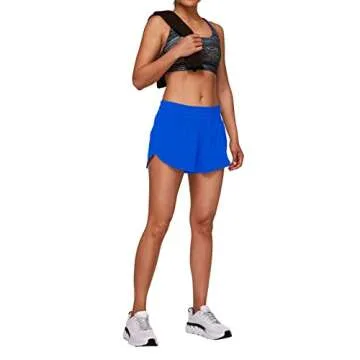 MCEDAR 4" Low Rise Athletic Track Shorts for Women with Liner Quick Dry Running Gym Shorts Zipper Pocket Workout Flowy 036SDK-Royal Blue/Axs
