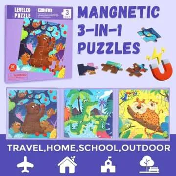 Magnetic Puzzles for Kids Ages 3-5, 3 in 1 Toddlers Animal Magnetic Jigsaw Puzzle, Kids Travel Puzzles Toys, Preschool Learning Toy for Kids 3-8 Year (Animal Forest)