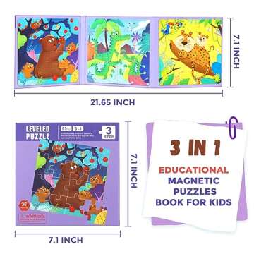 Magnetic Puzzles for Kids Ages 3-5, 3 in 1 Toddlers Animal Magnetic Jigsaw Puzzle, Kids Travel Puzzles Toys, Preschool Learning Toy for Kids 3-8 Year (Animal Forest)