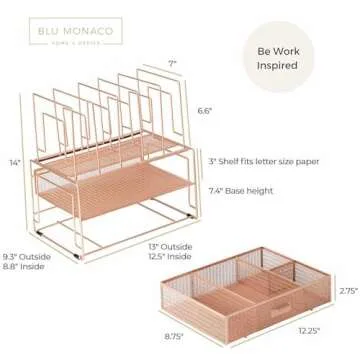 Stylish BLU MONACO Rose Gold Desk Organizer for Office Use