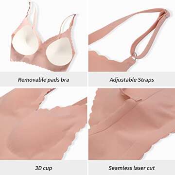 DEANGELMON 4 Pieces V Neck Bralettes Padded Seamless Adjustable Straps Bra Everyday Basic Sleeping Bras (4P4,XL-New)