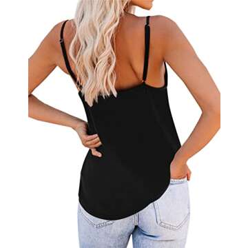 OMSJ Women's Spaghetti Strap Tank Tops V Neck Sleeveless Summer Loose Fit Shirts (S, Black)