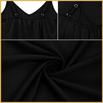 OMSJ Women's Spaghetti Strap Tank Tops V Neck Sleeveless Summer Loose Fit Shirts (S, Black)