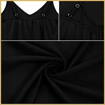 OMSJ Women's Spaghetti Strap Tank Tops V Neck Sleeveless Summer Loose Fit Shirts (S, Black)