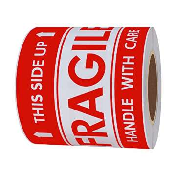 Hybsk This Side Up Fragile Stickers 3x5 inch Handle with Care Shipping and Packing Warning Adhesive Label 100 Per Roll (3x5 inch)