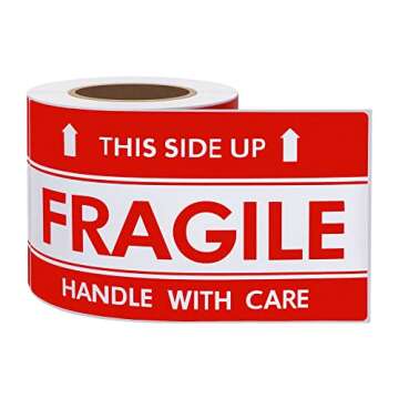 Hybsk This Side Up Fragile Stickers 3x5 inch Handle with Care Shipping and Packing Warning Adhesive Label 100 Per Roll (3x5 inch)