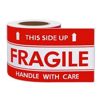 Hybsk This Side Up Fragile Stickers 3x5 inch Handle with Care Shipping and Packing Warning Adhesive Label 100 Per Roll (3x5 inch)