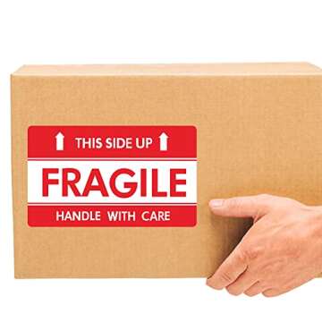 Hybsk This Side Up Fragile Stickers 3x5 inch Handle with Care Shipping and Packing Warning Adhesive Label 100 Per Roll (3x5 inch)
