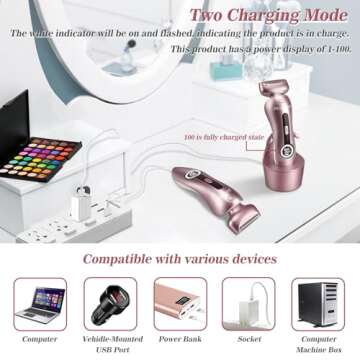 Akunbem Electric Shaver for Women for Legs Bikini Trimmer Electric Razors for Women Underarm Public Hairs Rechargeable Womens Shaver Wet Dry Use Painless Cordless with Detachable Head (Pink)