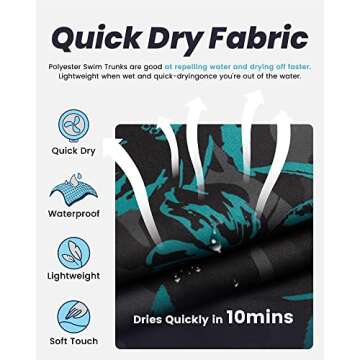 maamgic Mens Swim Trunks Quick Dry Swim Shorts with Mesh Lining - Dark Grey Poppy Flower