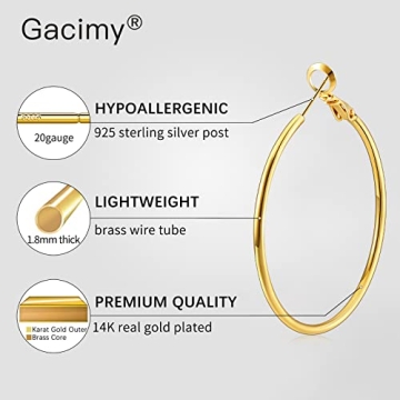Gacimy Large Gold Hoop Earrings for Women 14K Gold Plated
