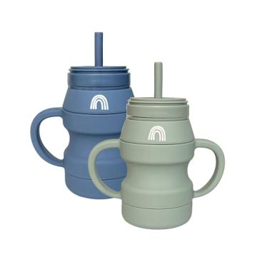 Hippypotamus Silicone Transition Cups - Squeeze-Proof Toddler Cups With Straw & Lid - Removable Hand...