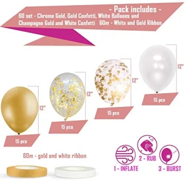 Dandy Decor 60 Pack Balloons | Gold Confetti Party Set