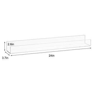 NIUBEE 24" Premium Acrylic Floating Nursery Kids Bookshelf Wall Ledge Shelf, Clear Invisible Spice Rack Bathroom Storage Shelves Display Organizer, 50% Thicker with Screwdriver, Set of 4