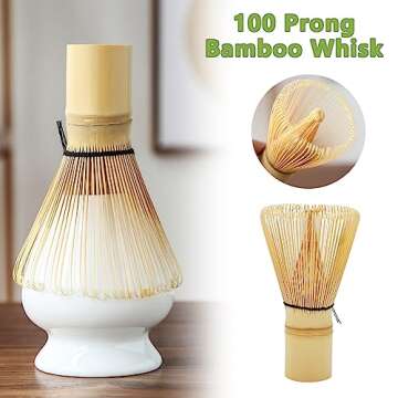 Japanese Matcha Tea Set, Matcha Ceremony Accessory - Matcha Whisk, Ceramic Bowl and Whisk Holder, Tr...