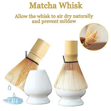 Japanese Matcha Tea Set, Matcha Ceremony Accessory - Matcha Whisk, Ceramic Bowl and Whisk Holder, Traditional Scoop, The Perfect Set to Prepare a Traditional Cup of Matcha
