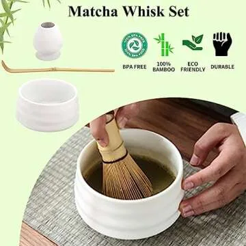 Japanese Matcha Tea Set, Matcha Ceremony Accessory - Matcha Whisk, Ceramic Bowl and Whisk Holder, Traditional Scoop, The Perfect Set to Prepare a Traditional Cup of Matcha
