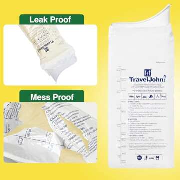 TravelJohn Resealable Disposable Urinal for All Genders, Adults, & Children (TJ1N-C) - 6 Pack