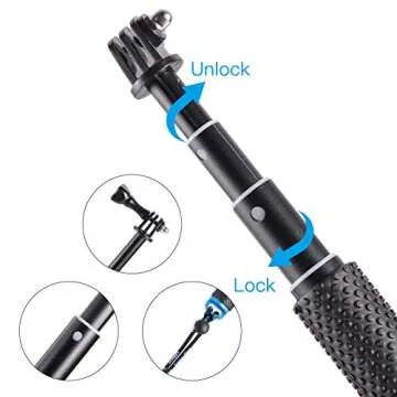 Trehapuva 19”(Full Length) Extension Selfie Stick Compact Hand Grip Adjustable Waterproof Monopod Pole Compatible with GoPro Hero 13 12 11 10 9 8 7 6 5 AKASO DJI Osmo Action Camera(Short Size)