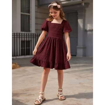 Arshiner Tween Girls Dress Formal Party Square Neck Puff Sleeve Backless Shirred Ruffle Hem Dresses ...