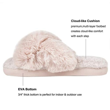 HALLUCI Women's Cross Band Soft Plush Fleece House Indoor or Outdoor Slippers (Medium, Pink)