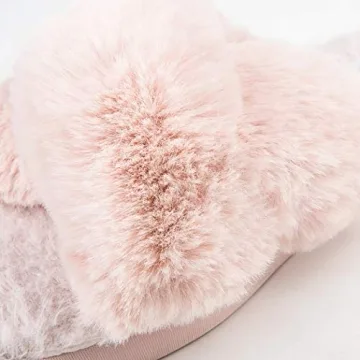 HALLUCI Women's Cross Band Soft Plush Fleece House Indoor or Outdoor Slippers (Medium, Pink)
