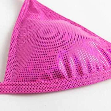 YAUASOPA Women Shiny Bikini Micro Sexy String Two Pieces Swimsuit Female Thong Swimwear (US(4-6) M, Pink)