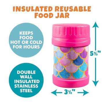Bentology Stainless Steel Insulated 13oz Lunch Jar Thermos for Kids - Mermaid - Large Leak-Proof Storage for Hot or Cold Food, Soups, Liquids with Wide Mouth-BPA Free, Back to School Lunch Boxes, Bags