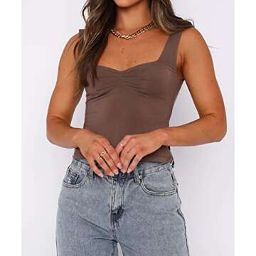 Cioatin Women 2024 Sleeveless Strappy Crop Tank Top Sweetheart Backless Skinny Slits Going Out Cropped Cami Tops Summer Chocolate