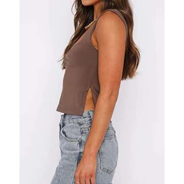 Cioatin Women 2024 Sleeveless Strappy Crop Tank Top Sweetheart Backless Skinny Slits Going Out Cropped Cami Tops Summer Chocolate